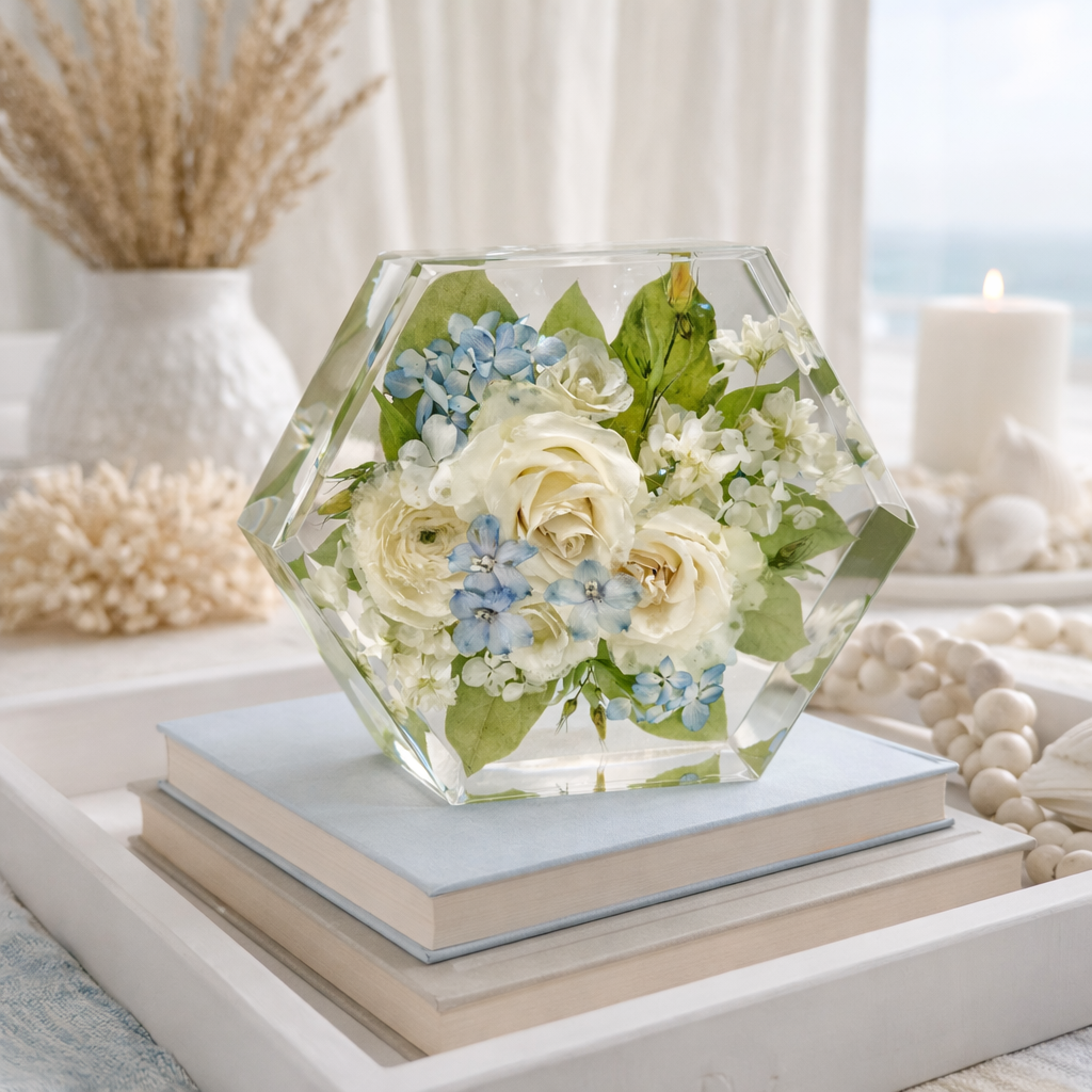 9" Hexagon Floral Preservation Keepsake