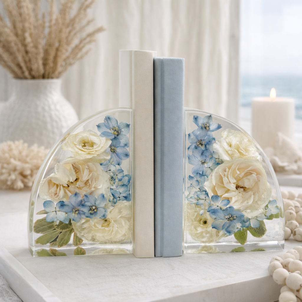 7" Bookends Floral Preservation Keepsake