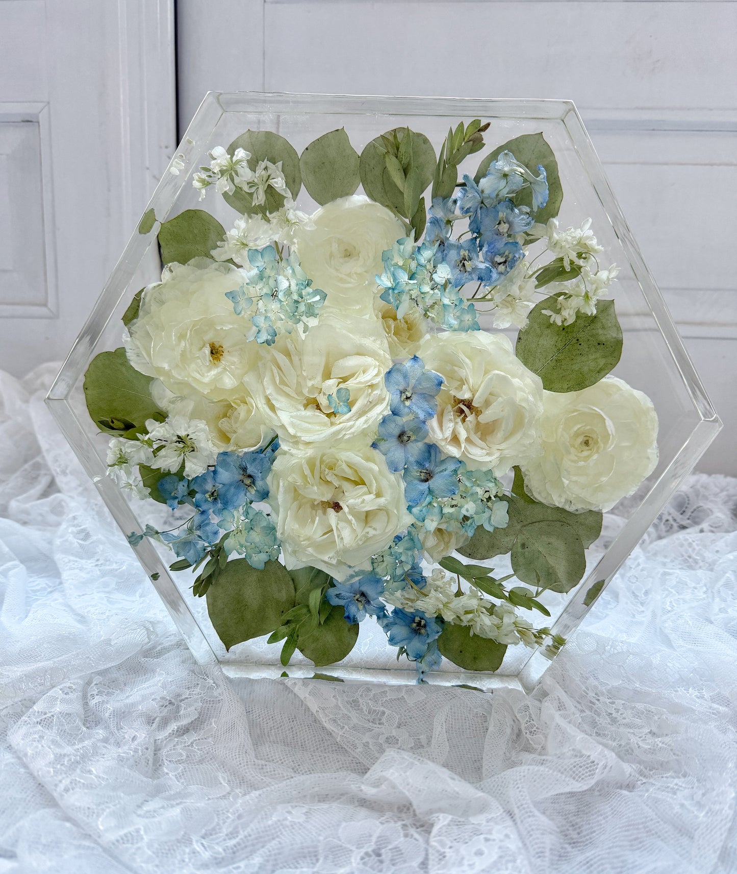 12" Hexagon Floral Preservation Keepsake