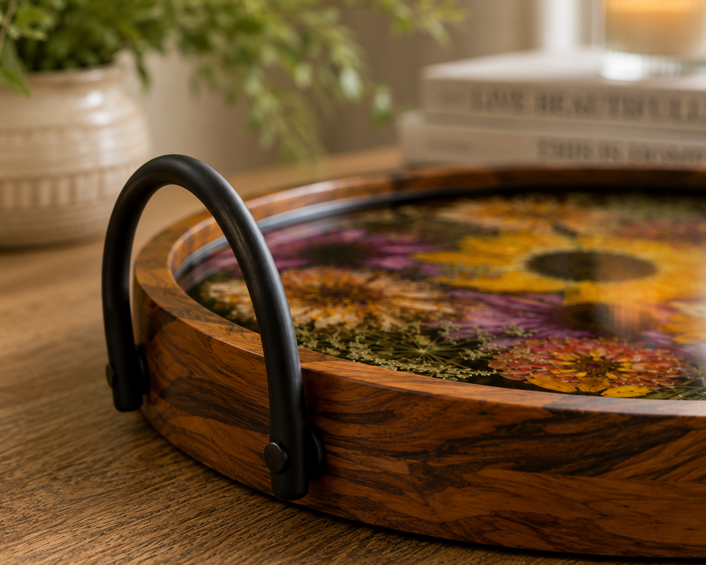 19.5" x 14" Acacia Wood Tray Tray Floral Preservation Keepsake