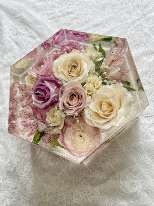 8" Hexagon Floral Preservation Keepsake