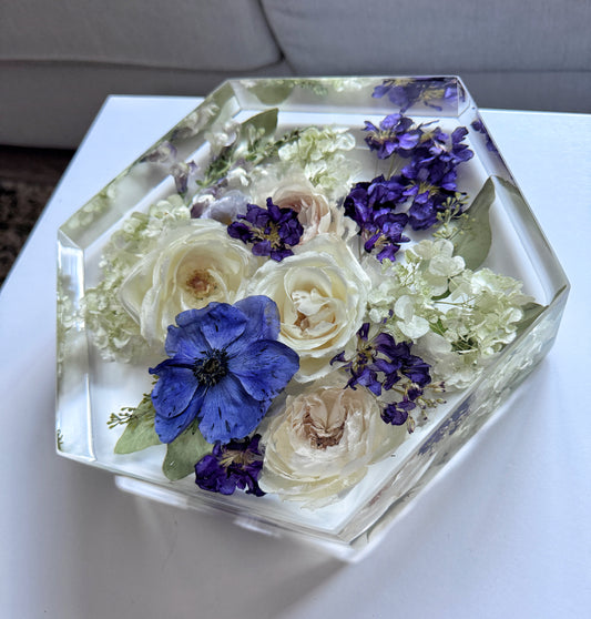 9" Hexagon Floral Preservation Keepsake
