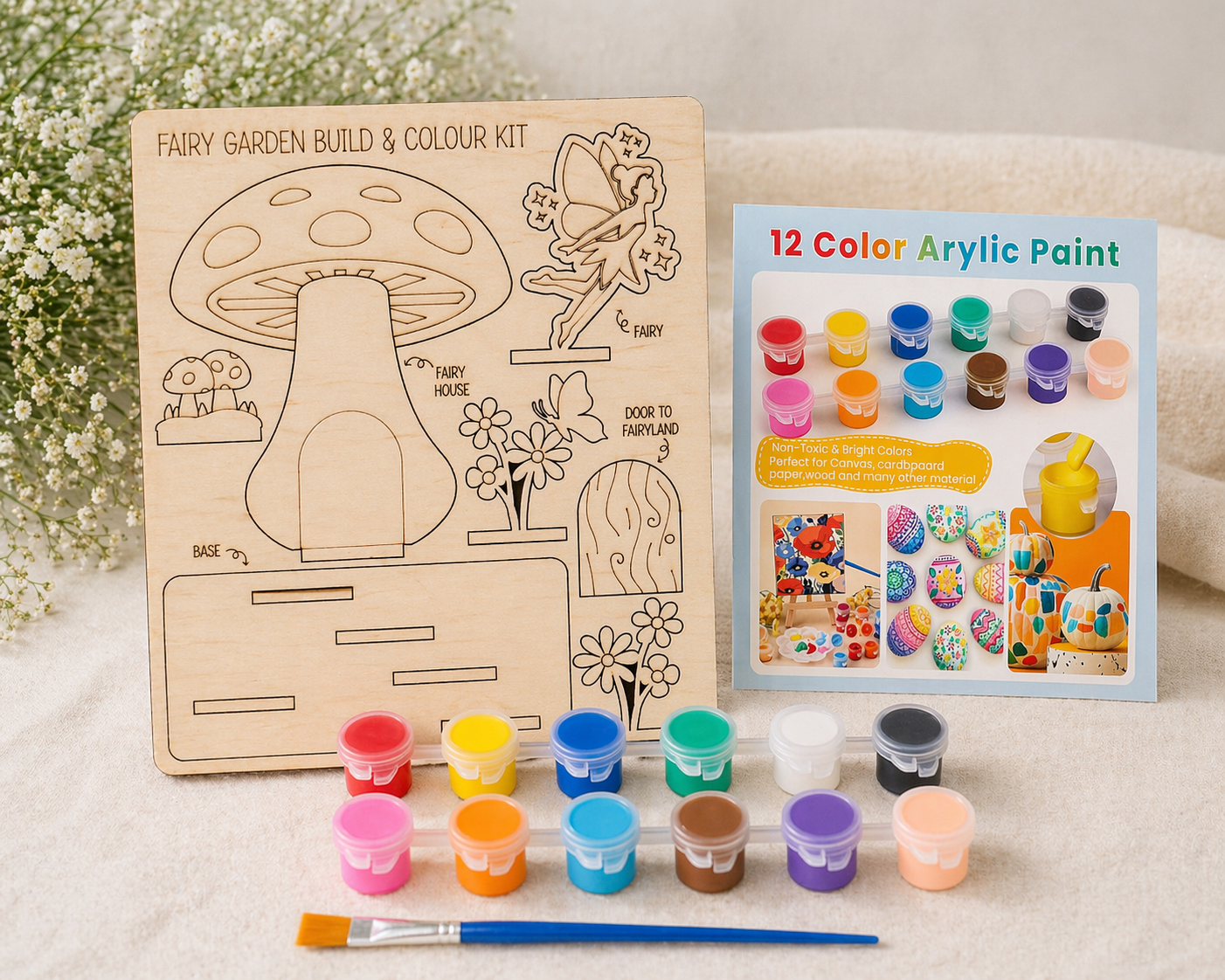 DIY Wooden Build & Paint Kit | Kids Craft Kit | Fairy Garden, Ocean & Space Themes | Laser Cut Coloring Activity | Gift for Kids