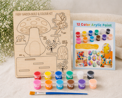 DIY Wooden Build & Paint Kit | Kids Craft Kit | Fairy Garden, Ocean & Space Themes | Laser Cut Coloring Activity | Gift for Kids
