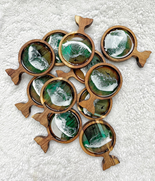 Mini Whale Fluke Ocean Wave Trinket Dish | Resin & Wood 9/17/26