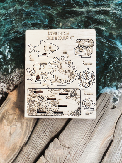 DIY Wooden Build & Paint Kit | Kids Craft Kit | Fairy Garden, Ocean & Space Themes | Laser Cut Coloring Activity | Gift for Kids