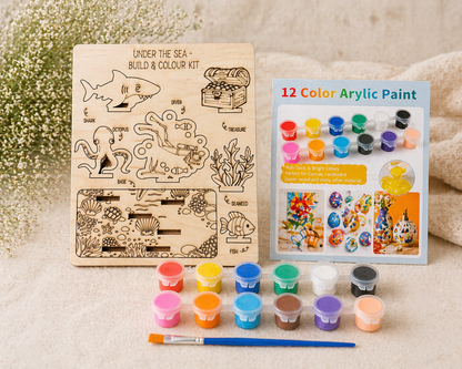 DIY Wooden Build & Paint Kit | Kids Craft Kit | Fairy Garden, Ocean & Space Themes | Laser Cut Coloring Activity | Gift for Kids