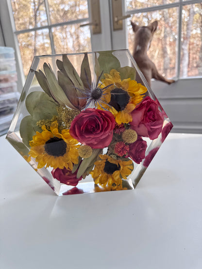 8" Hexagon Floral Preservation Keepsake