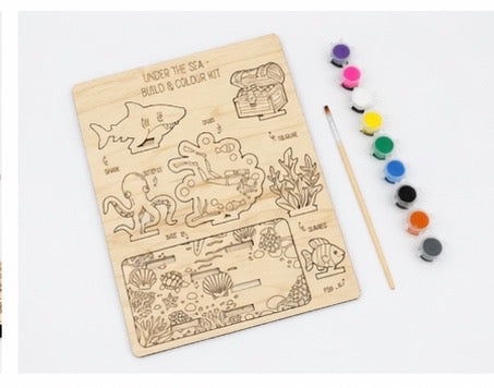 DIY Wooden Build & Paint Kit | Kids Craft Kit | Fairy Garden, Ocean & Space Themes | Laser Cut Coloring Activity | Gift for Kids