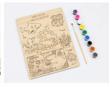DIY Wooden Build & Paint Kit | Kids Craft Kit | Fairy Garden, Ocean & Space Themes | Laser Cut Coloring Activity | Gift for Kids