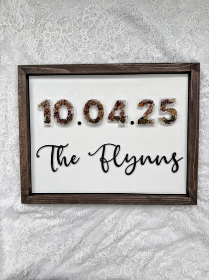 Floral Date Sign Floral Preservation Keepsake - Add On Item