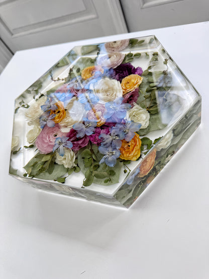11" Hexagon Floral Preservation Keepsake