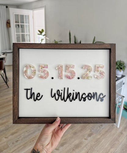 Floral Date Sign Floral Preservation Keepsake - Add On Item
