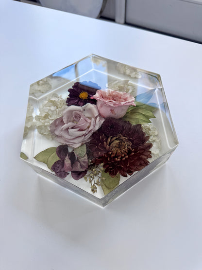 8" Hexagon Floral Preservation Keepsake