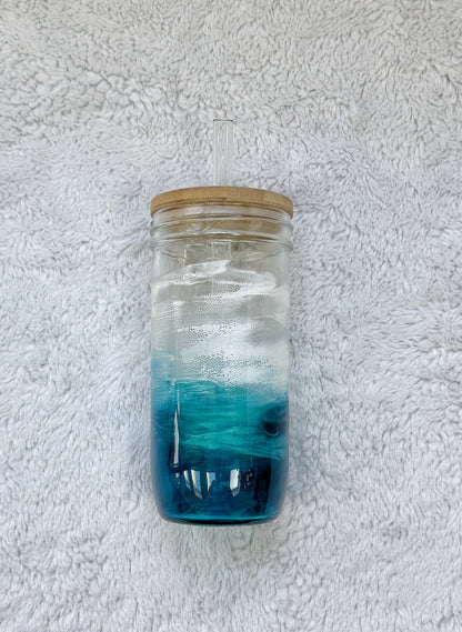 Ocean Wave Glass Can | Coastal Resin Tumbler 4/9/26