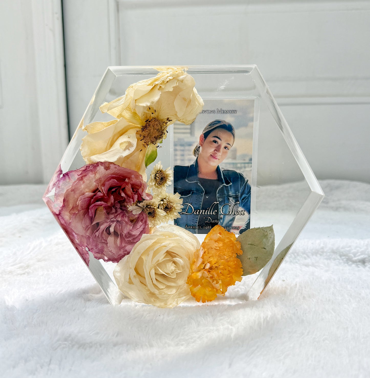 7" Hexagon Floral Preservation Keepsake