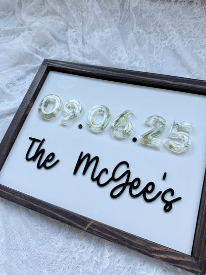 Floral Date Sign Floral Preservation Keepsake - Add On Item