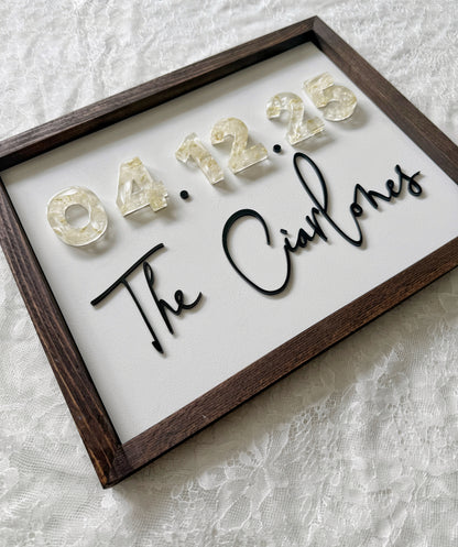 Floral Date Sign Floral Preservation Keepsake - Add On Item