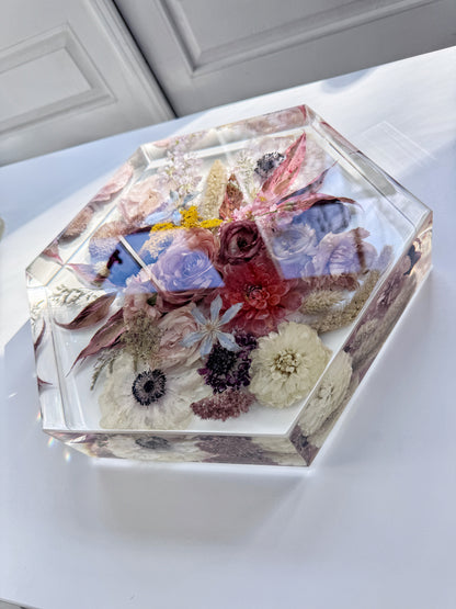 12" Hexagon Floral Preservation Keepsake