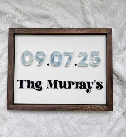 Floral Date Sign Floral Preservation Keepsake - Add On Item