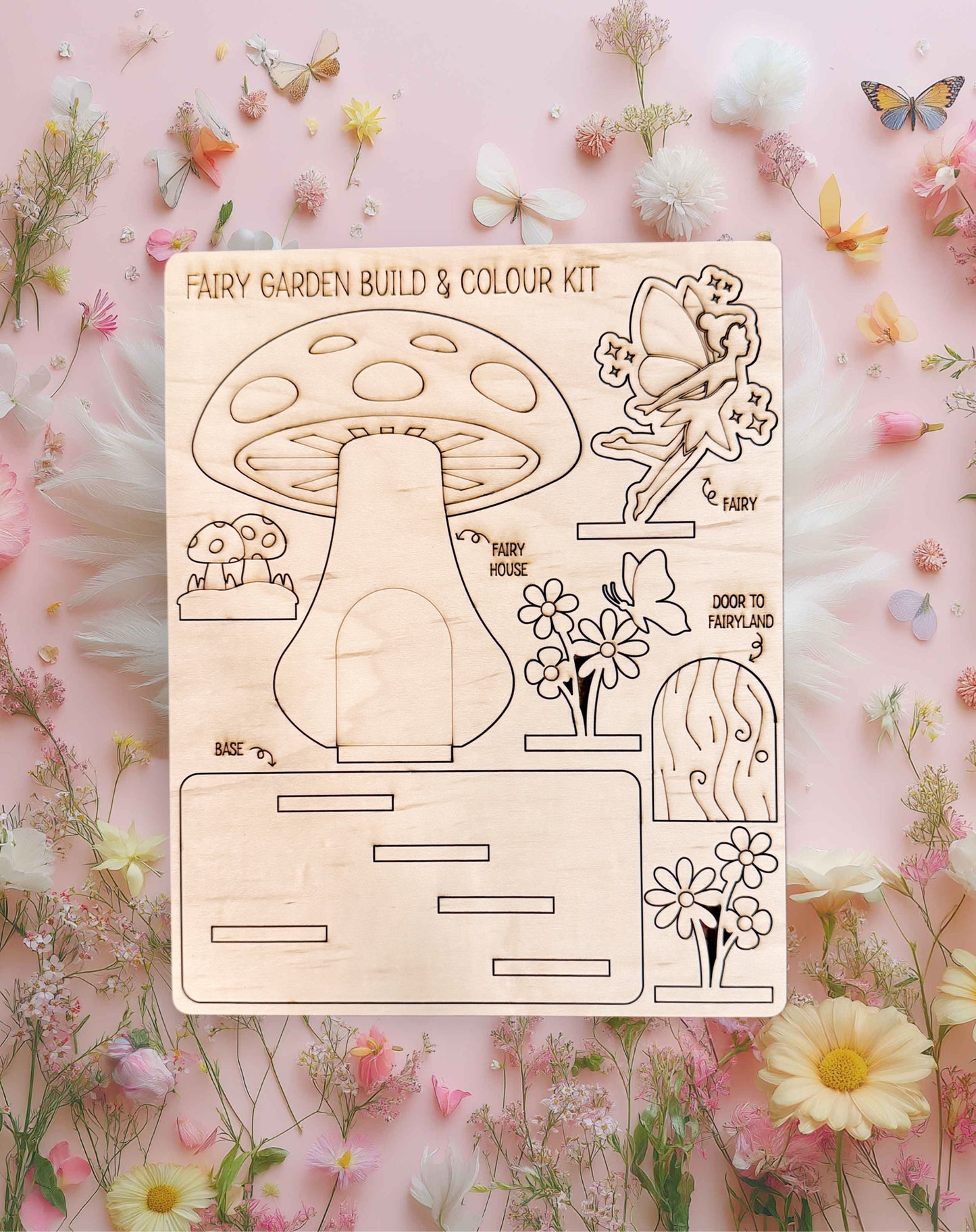 DIY Wooden Build & Paint Kit | Kids Craft Kit | Fairy Garden, Ocean & Space Themes | Laser Cut Coloring Activity | Gift for Kids