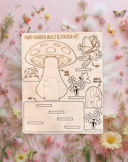 DIY Wooden Build & Paint Kit | Kids Craft Kit | Fairy Garden, Ocean & Space Themes | Laser Cut Coloring Activity | Gift for Kids