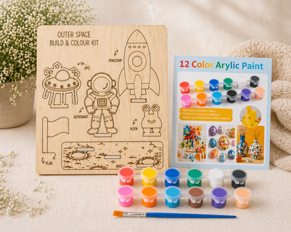 DIY Wooden Build & Paint Kit | Kids Craft Kit | Fairy Garden, Ocean & Space Themes | Laser Cut Coloring Activity | Gift for Kids