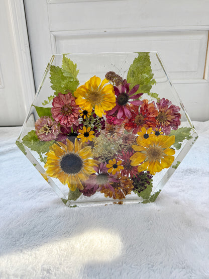 12" Hexagon Floral Preservation Keepsake