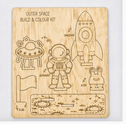 DIY Wooden Build & Paint Kit | Kids Craft Kit | Fairy Garden, Ocean & Space Themes | Laser Cut Coloring Activity | Gift for Kids