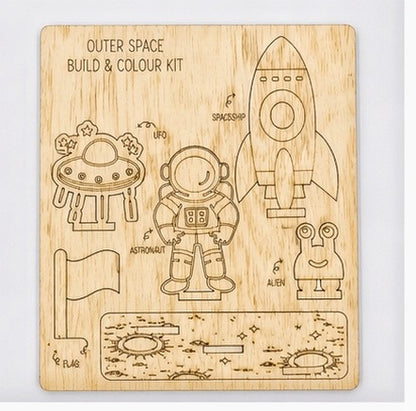 DIY Wooden Build & Paint Kit | Kids Craft Kit | Fairy Garden, Ocean & Space Themes | Laser Cut Coloring Activity | Gift for Kids