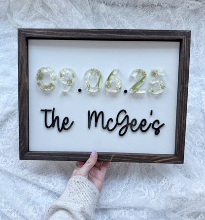Floral Date Sign Floral Preservation Keepsake - Add On Item