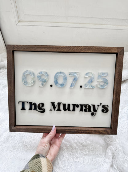 Floral Date Sign Floral Preservation Keepsake - Add On Item