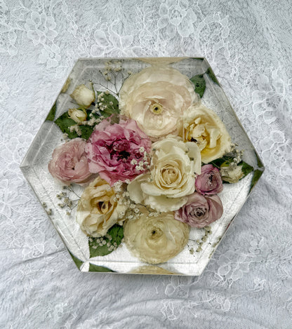 9" Hexagon Floral Preservation Keepsake