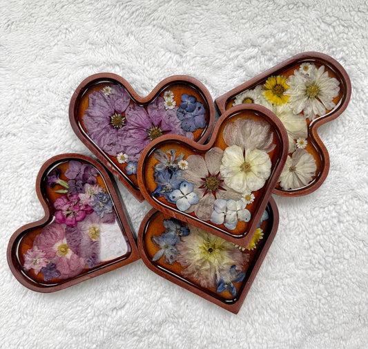 Walnut Heart Floral Trinket Tray | Pressed Flower Resin Tray 9/17/26