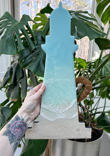 Coastal Lighthouse Wall Art | Ocean Wave Resin Decor