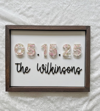Floral Date Sign Floral Preservation Keepsake - Add On Item