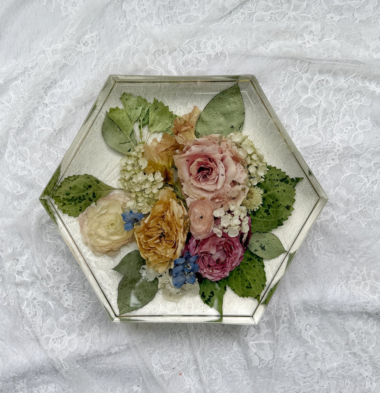 10" Hexagon Floral Preservation Keepsake
