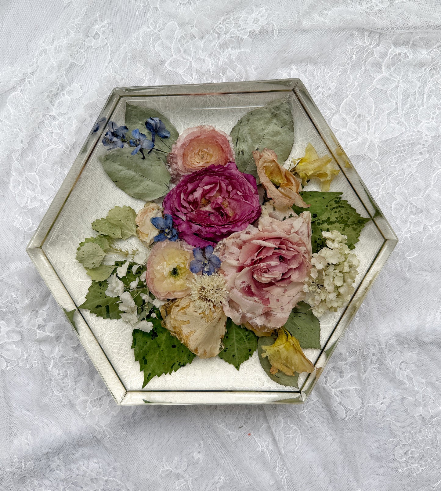 10" Hexagon Floral Preservation Keepsake