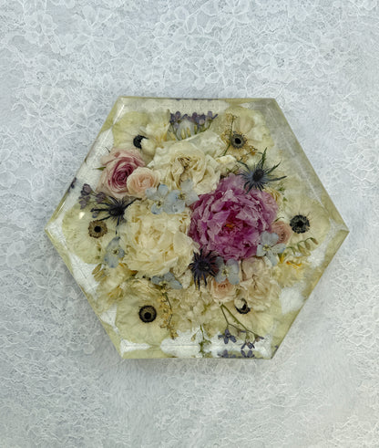 10" Hexagon Floral Preservation Keepsake