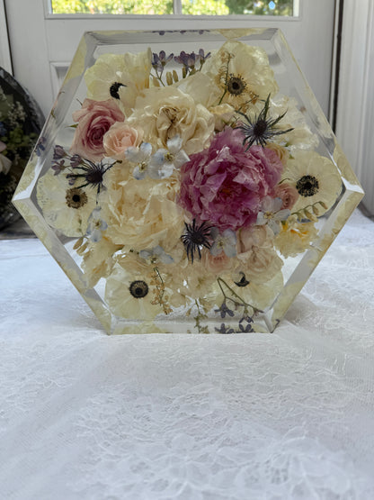 10" Hexagon Floral Preservation Keepsake