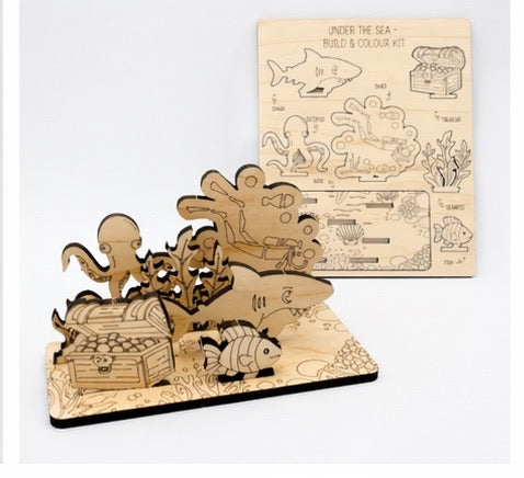 DIY Wooden Build & Paint Kit | Kids Craft Kit | Fairy Garden, Ocean & Space Themes | Laser Cut Coloring Activity | Gift for Kids