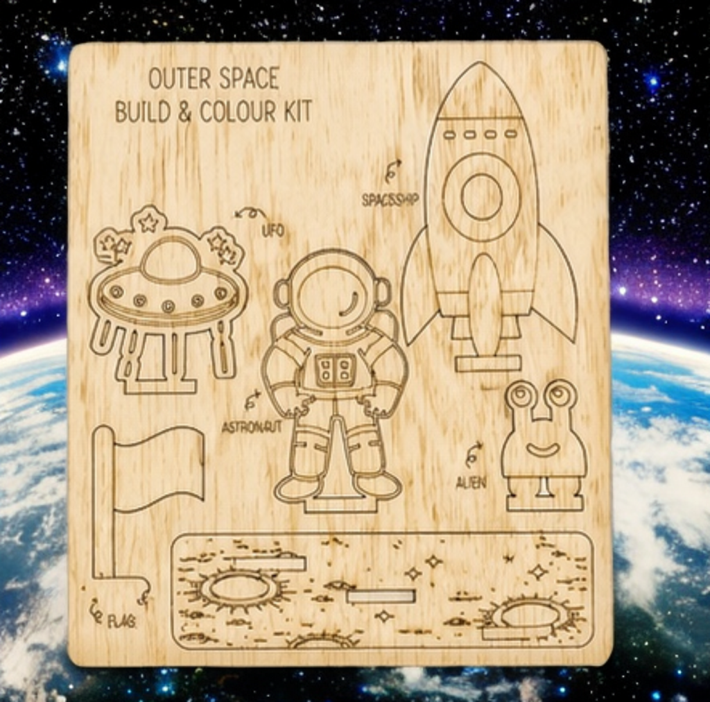 DIY Wooden Build & Paint Kit | Kids Craft Kit | Fairy Garden, Ocean & Space Themes | Laser Cut Coloring Activity | Gift for Kids