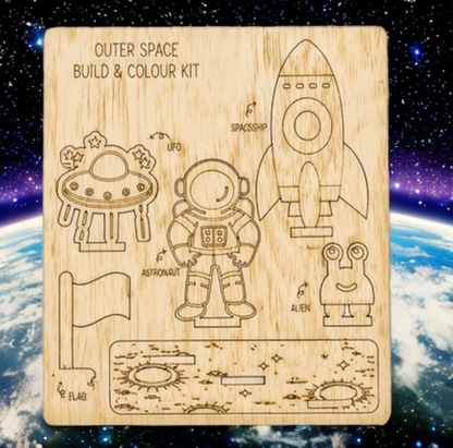 DIY Wooden Build & Paint Kit | Kids Craft Kit | Fairy Garden, Ocean & Space Themes | Laser Cut Coloring Activity | Gift for Kids