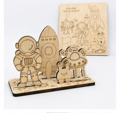 DIY Wooden Build & Paint Kit | Kids Craft Kit | Fairy Garden, Ocean & Space Themes | Laser Cut Coloring Activity | Gift for Kids