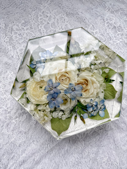 9" Hexagon Floral Preservation Keepsake