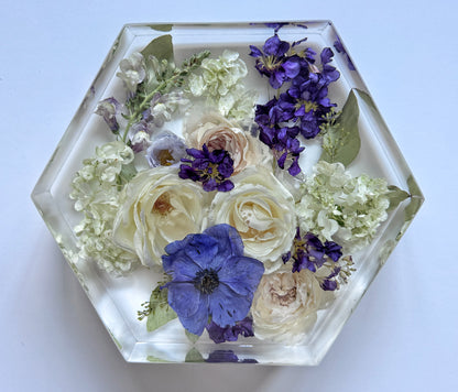9" Hexagon Floral Preservation Keepsake