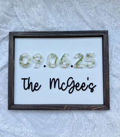Floral Date Sign Floral Preservation Keepsake - Add On Item