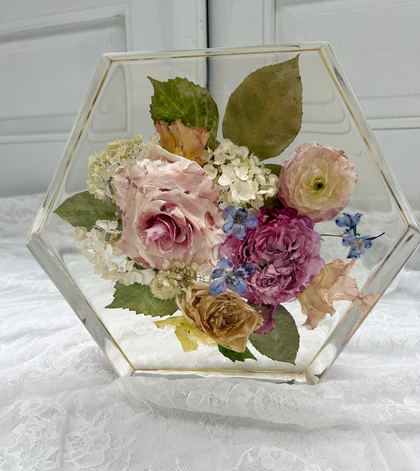 10" Hexagon Floral Preservation Keepsake