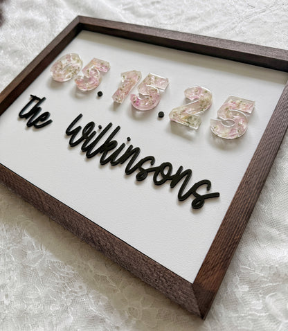 Floral Date Sign Floral Preservation Keepsake - Add On Item