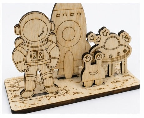 DIY Wooden Build & Paint Kit | Kids Craft Kit | Fairy Garden, Ocean & Space Themes | Laser Cut Coloring Activity | Gift for Kids